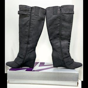 NIB New LANE BRYANT Sz 12W Black Wide Calf TALL WEDGE HEEL Over-The-Knee Boots